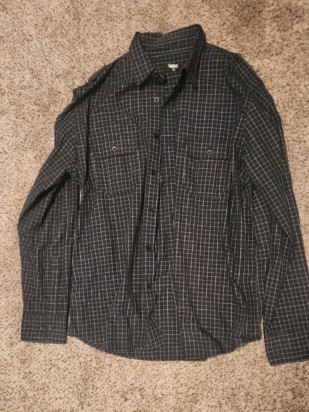 Men's Black Windowpane Button-Down Shirt